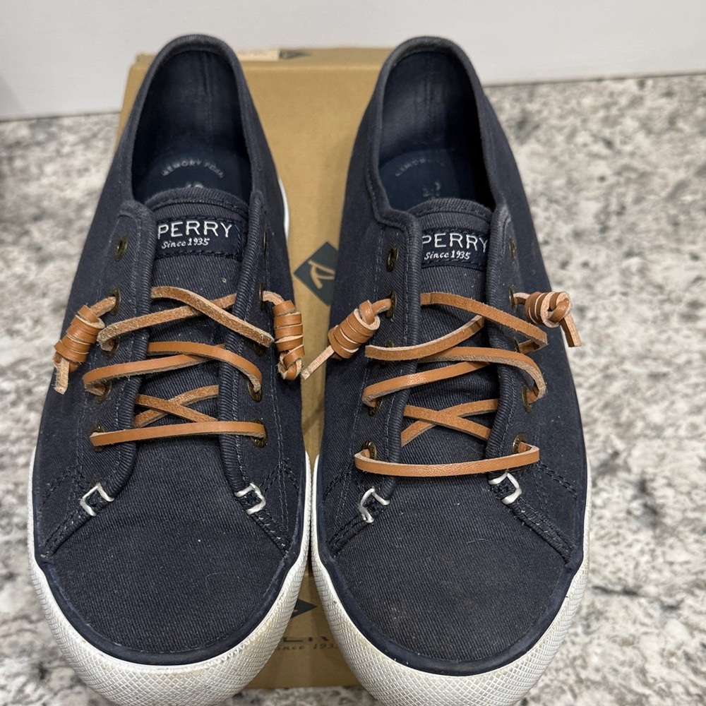Sperry Women's Navy Sneakers with Tan Laces - Picture 3 of 5